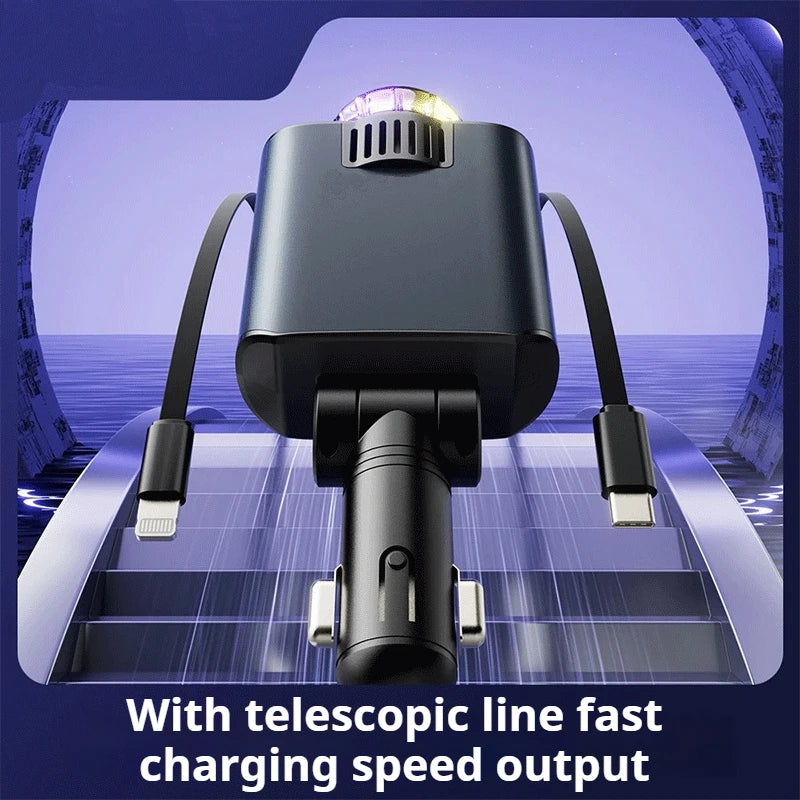 5 in 1 Car Charger Fast Charging 45W Retractable +Aromatherapy Diffuser+Starry Sky LED Lights Car Air Freshener Car Accessory