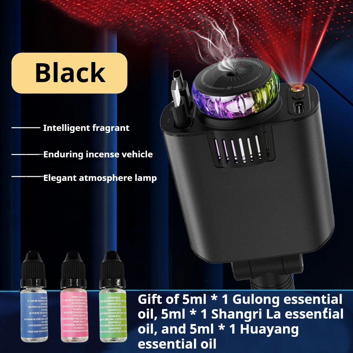 5 in 1 Car Charger Fast Charging 45W Retractable +Aromatherapy Diffuser+Starry Sky LED Lights Car Air Freshener Car Accessory